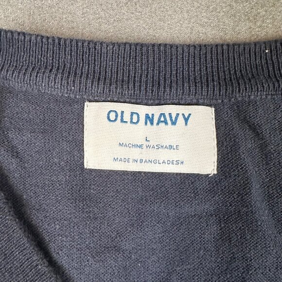 Old Navy Mens Large Navy Blue V-Neck Long Sleeve Cotton Thin Pullover Sweater - Picture 3 of 5